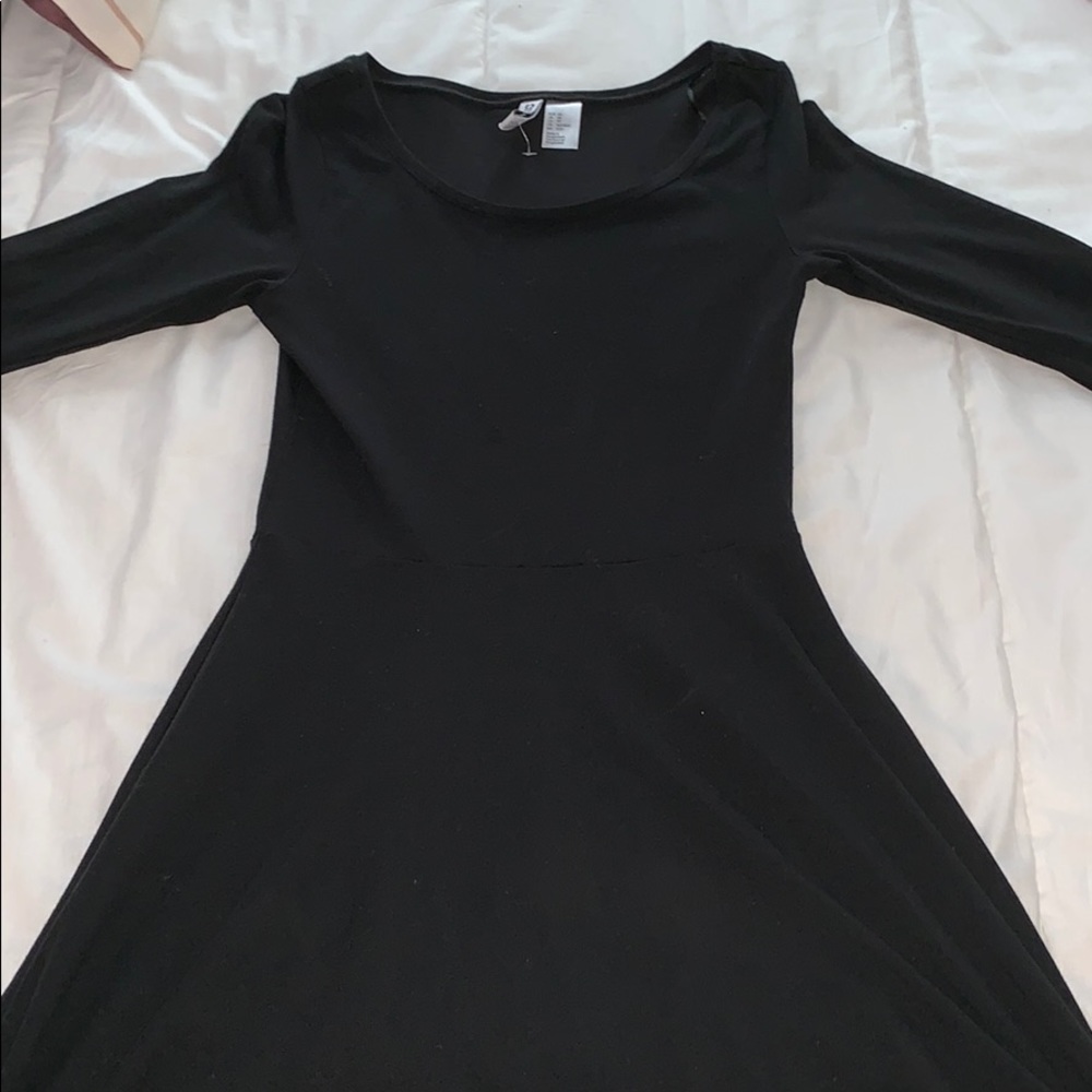 H&M black 3/4 sleeve fit and flare dress